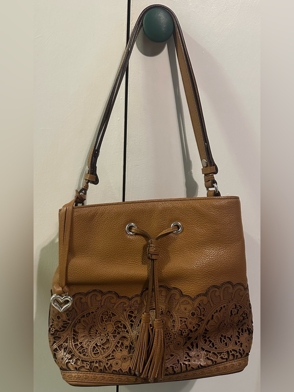 Brighton Clover Convertible Bucket Bag in toffee